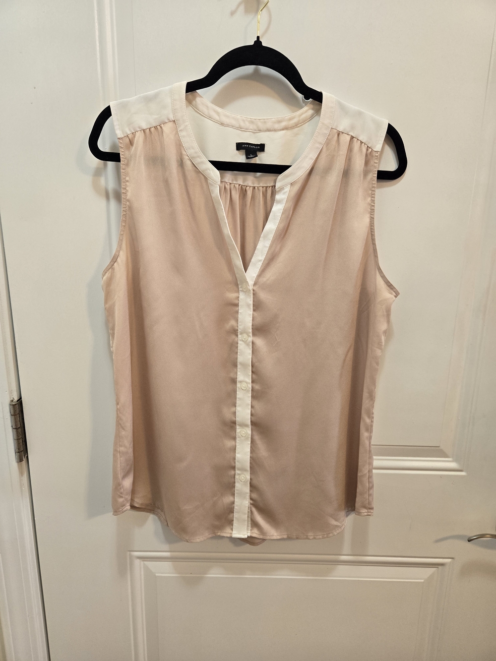 Ann Taylor Blush Pink Sleeveless Blouse with White Trim